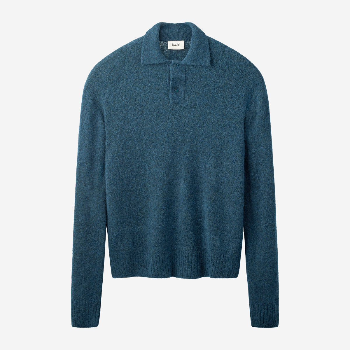 Alpine Brushed Wool Knit Polo - Muted Teal