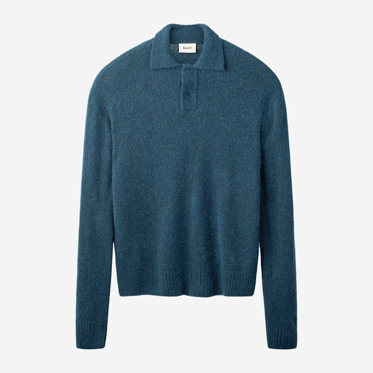 Alpine Brushed Wool Knit Polo - Muted Teal