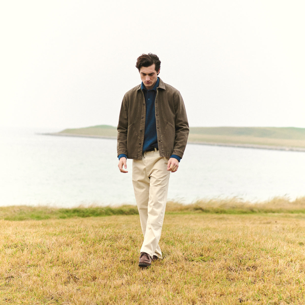 Alpine Brushed Wool Knit Polo - Muted Teal