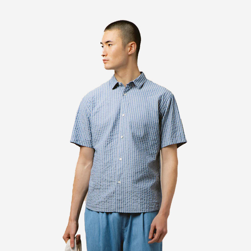 Aberlady Stripe Seersucker S/S Shirt - Blue/White