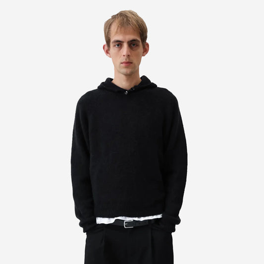 Alpaca Wool Button Knit Hood - Black