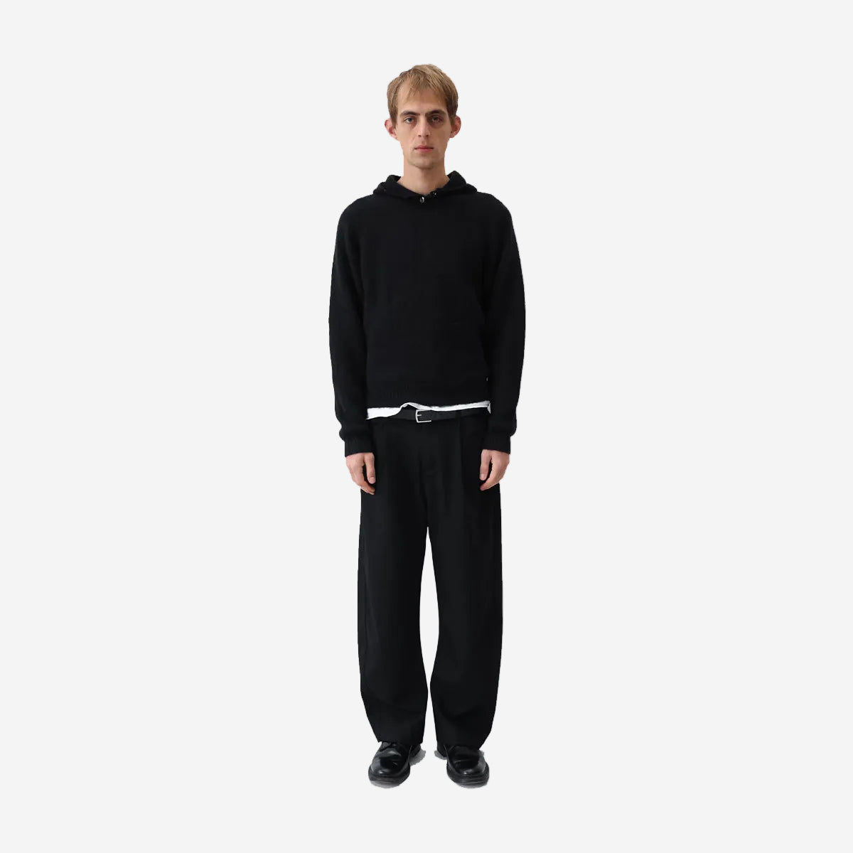 Alpaca Wool Button Knit Hood - Black
