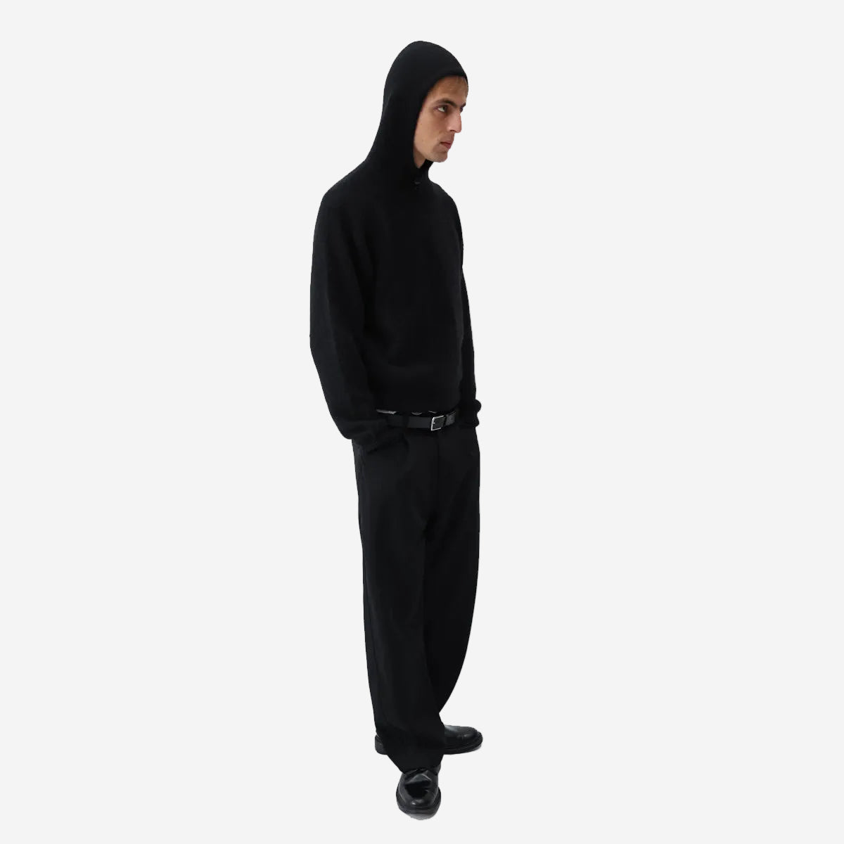 Alpaca Wool Button Knit Hood - Black