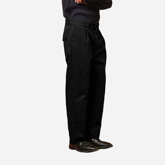 Amarillo One Pleat Washed Twill Pants - Black