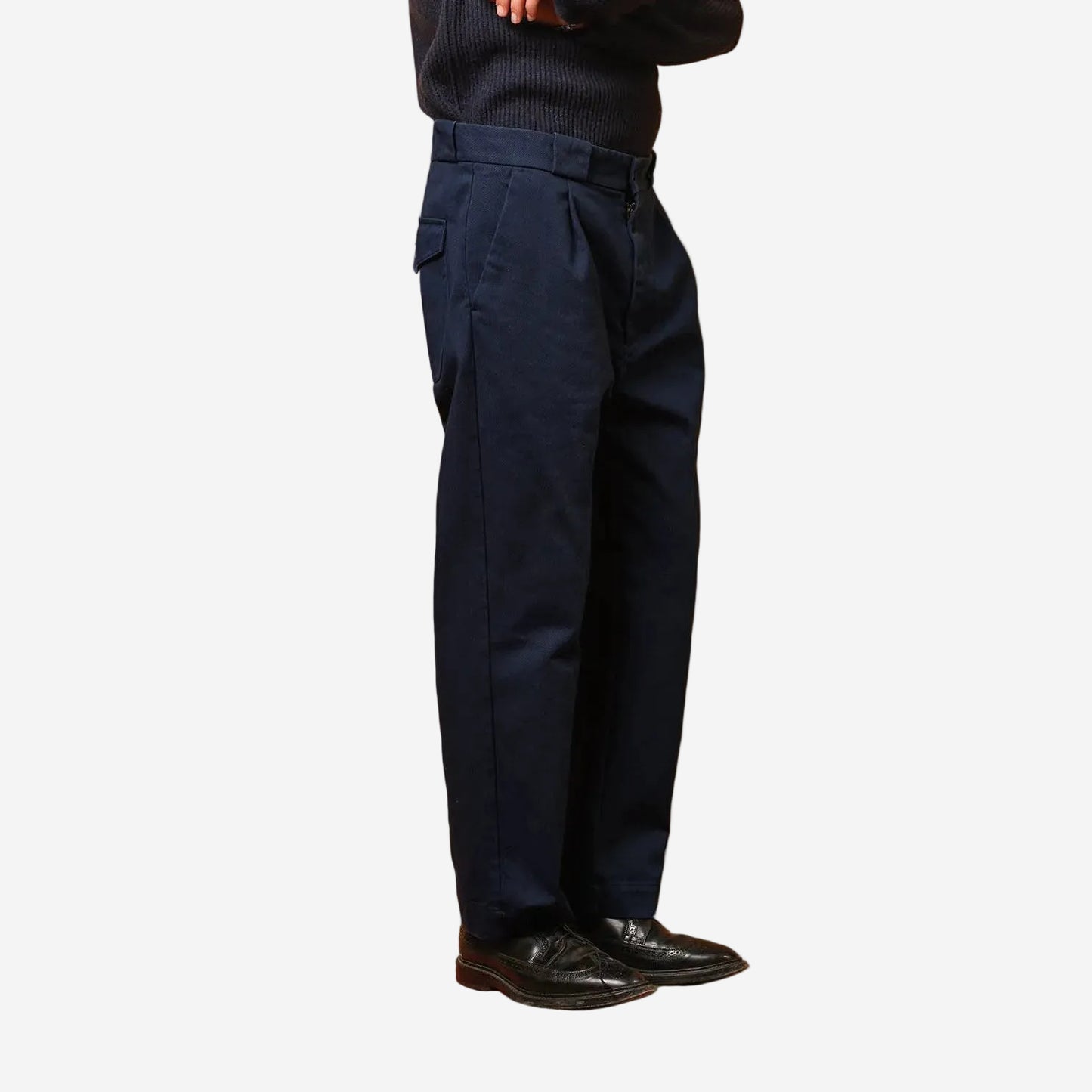 Amarillo One Pleat Washed Twill Pants - Navy Blue