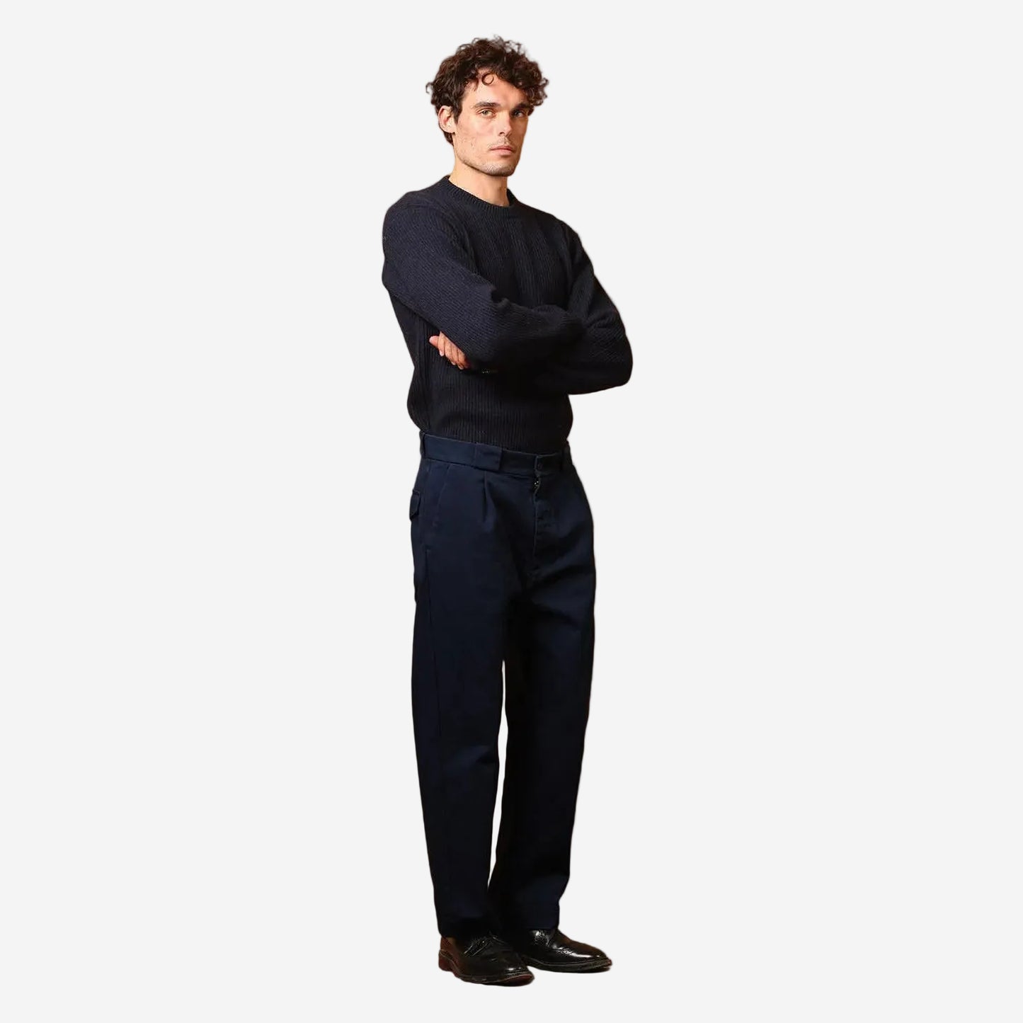 Amarillo One Pleat Washed Twill Pants - Navy Blue