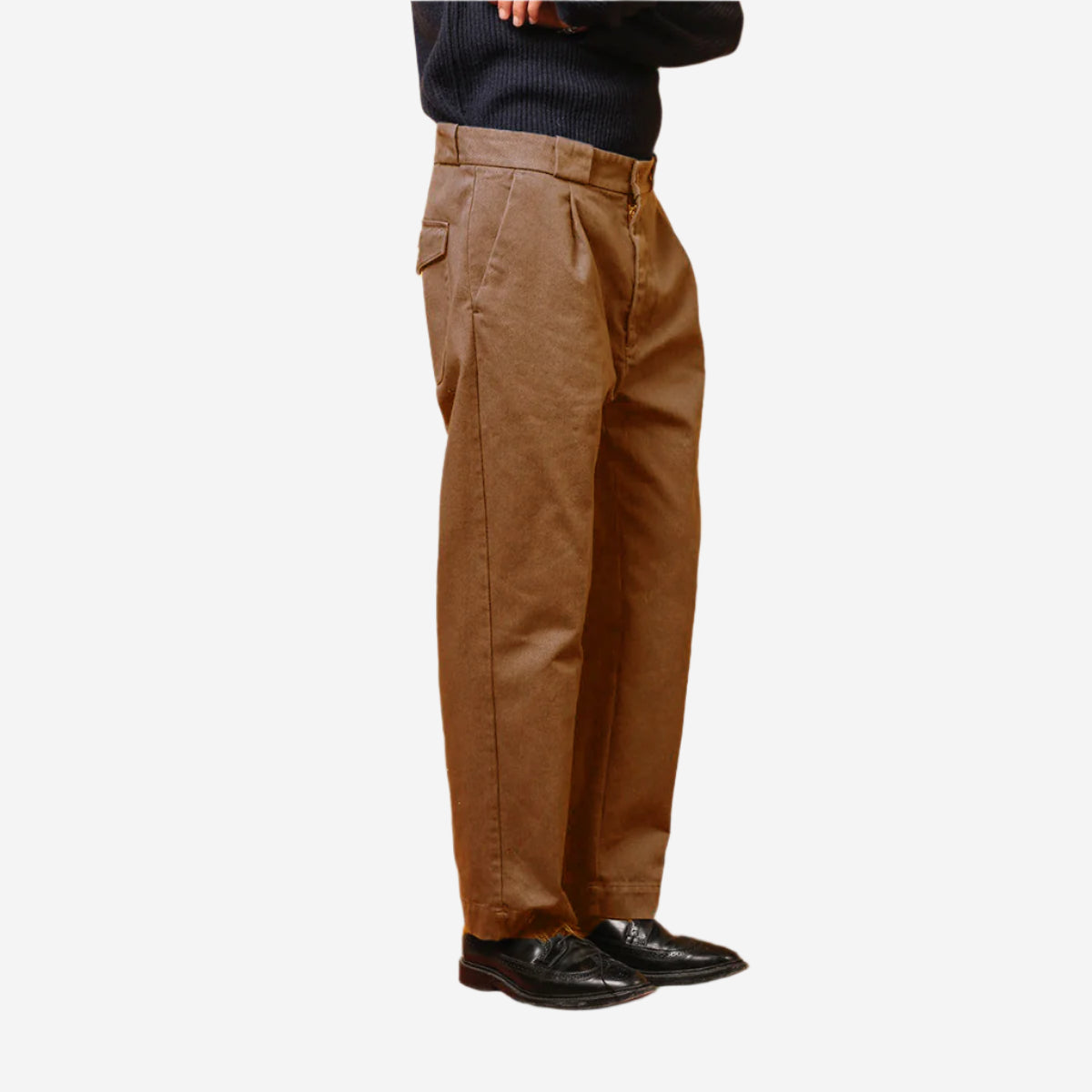 Amarillo One Pleat Washed Twill Pant - Khaki