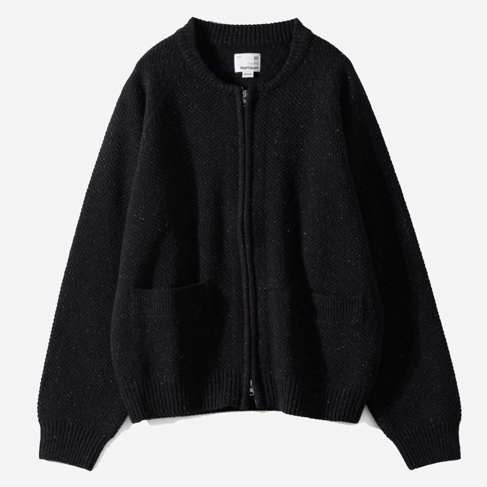 Annette Silk Wool Nep Zip Knit Cardigan - Black