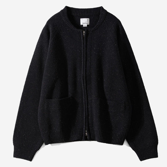 Annette Silk Wool Nep Zip Knit Cardigan - Black