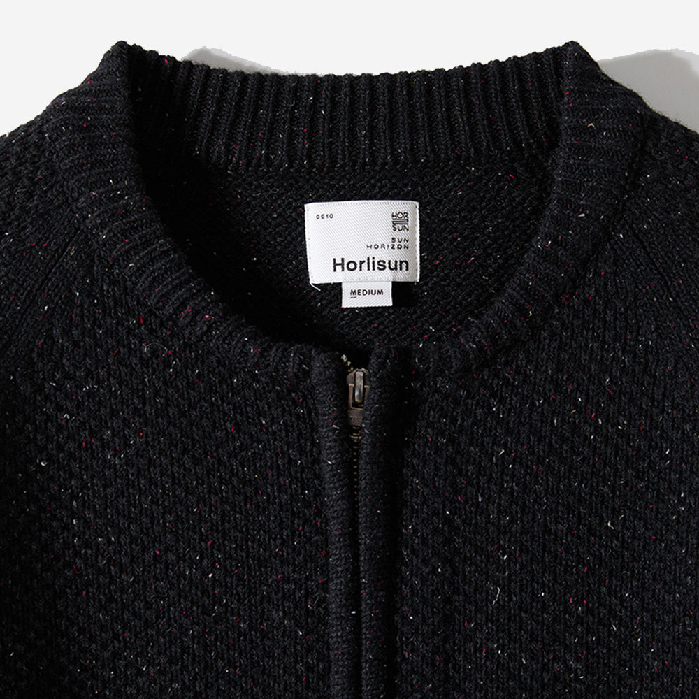 Annette Silk Wool Nep Zip Knit Cardigan - Black