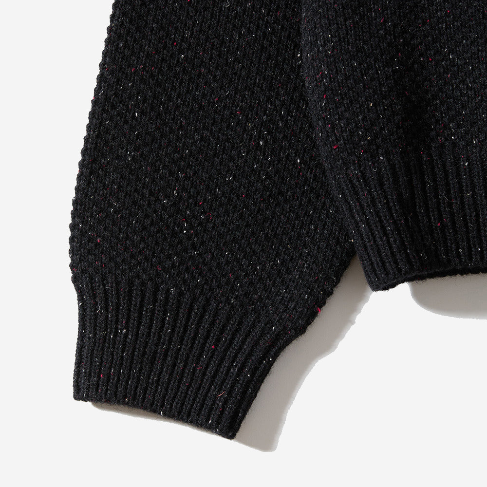 Annette Silk Wool Nep Zip Knit Cardigan - Black