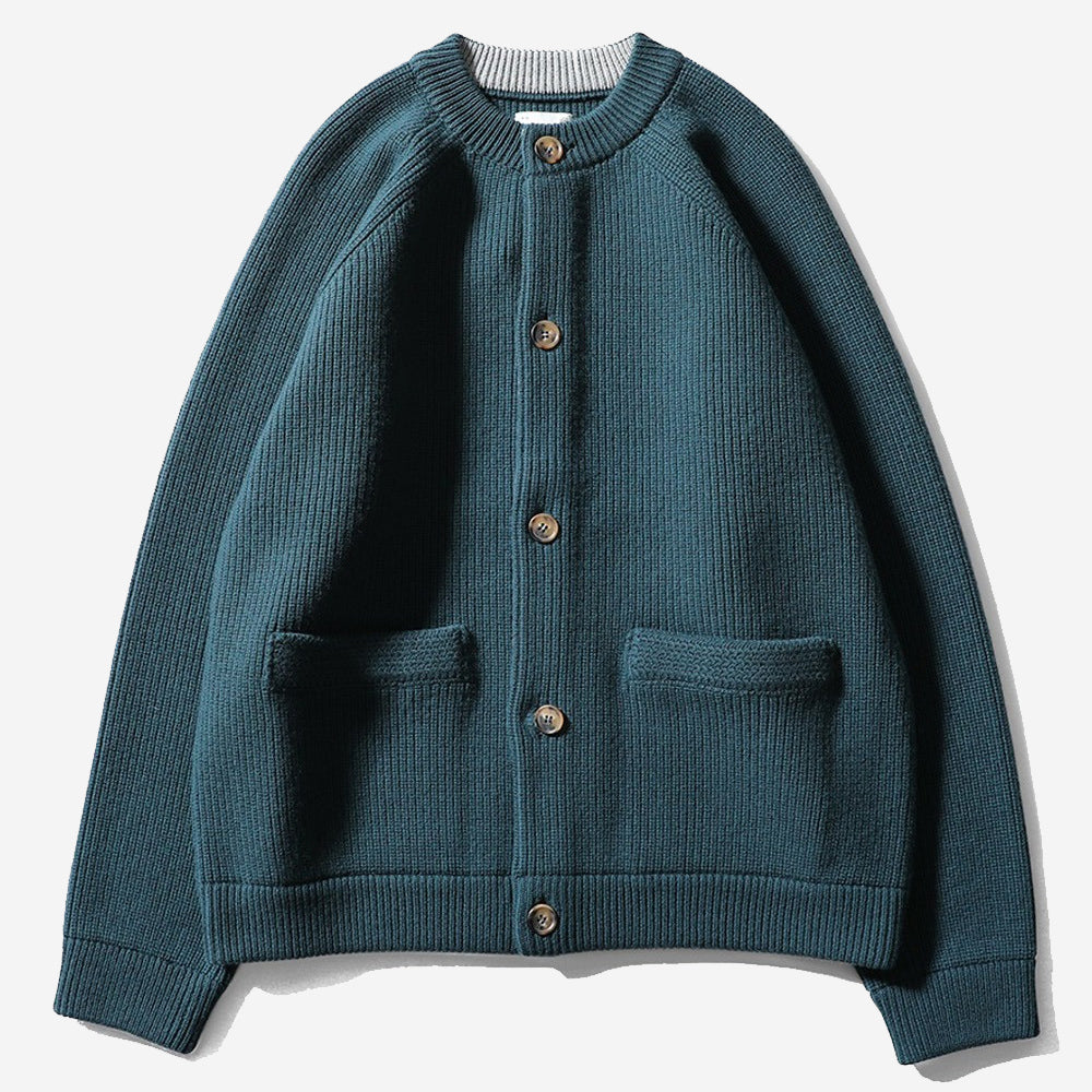 Annette Merino Wool Heavy Rib Knit Cardigan - Evergreen