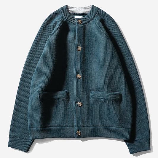 Annette Merino Wool Heavy Rib Knit Cardigan - Evergreen