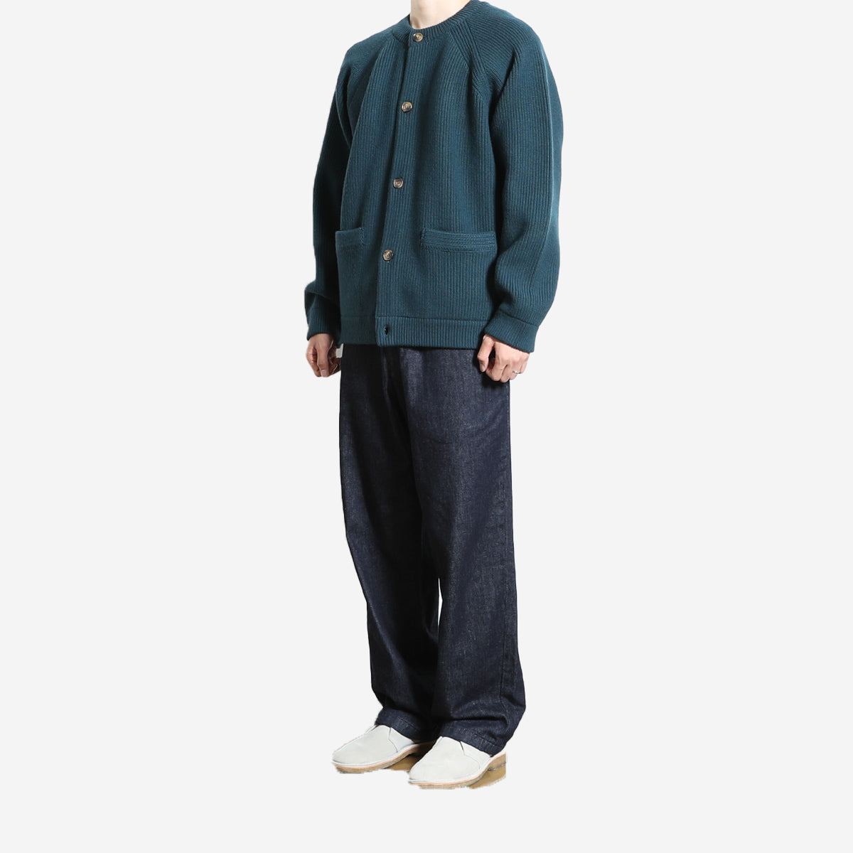 Annette Merino Wool Heavy Rib Knit Cardigan - Evergreen