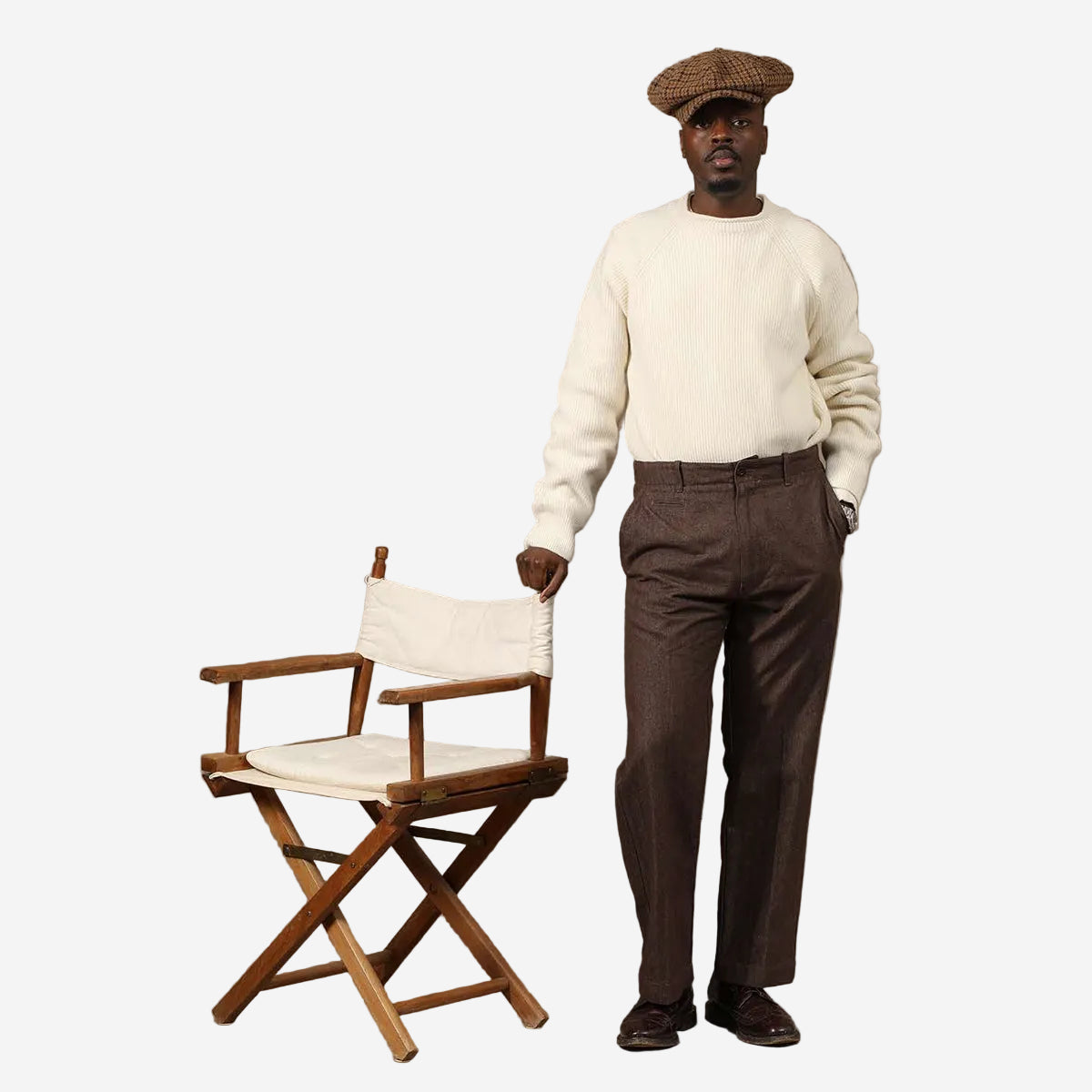 Axel Washed Herringbone Pants - Brown