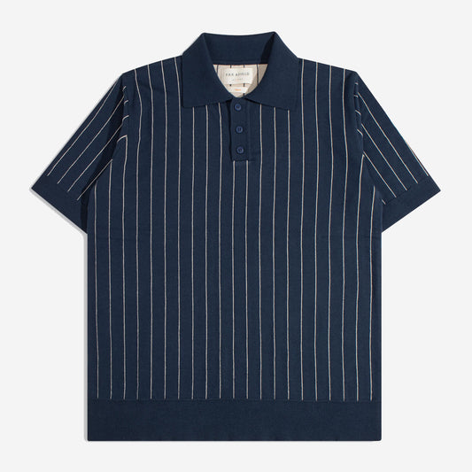Benny Pinstripe Knit S/S Polo - Navy/Sand