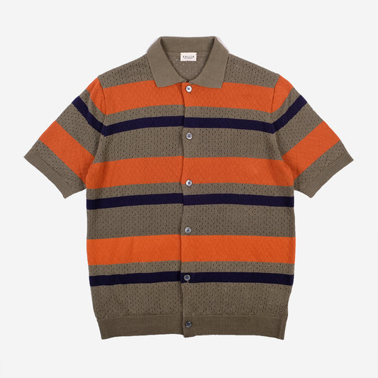 Bergman Punched Stripes S/S Knit Shirt - Olive/Orange