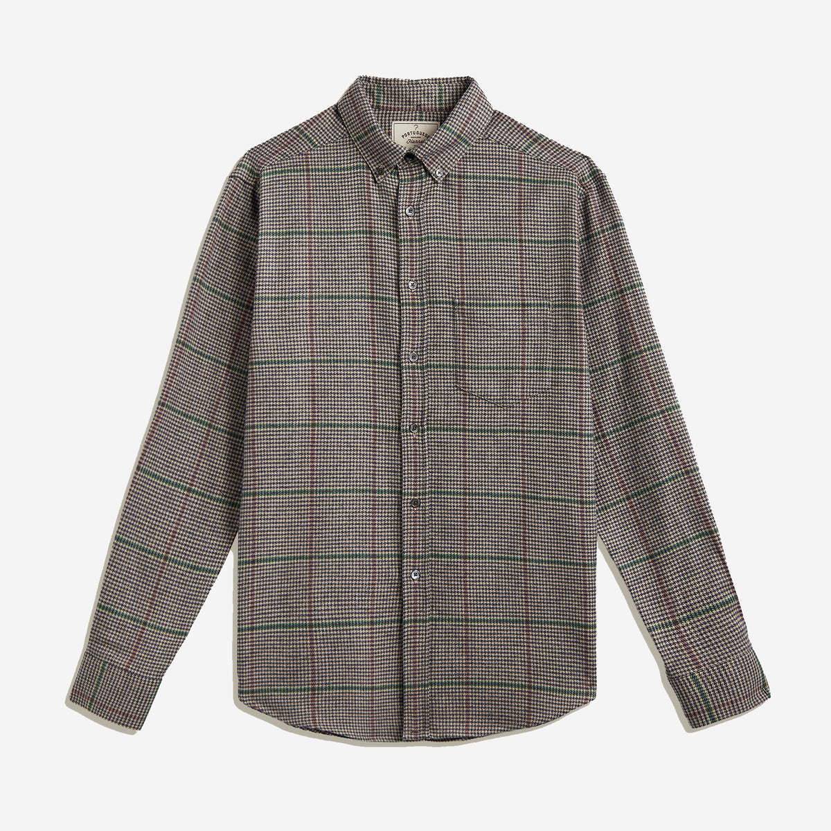 Brook Houndstooth Plaid Flannel Shirt - Light Tan/Navy