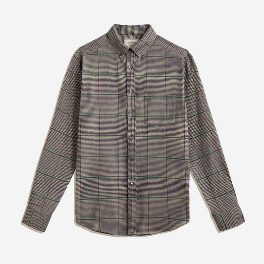 Brook Houndstooth Plaid Flannel Shirt - Light Tan/Navy