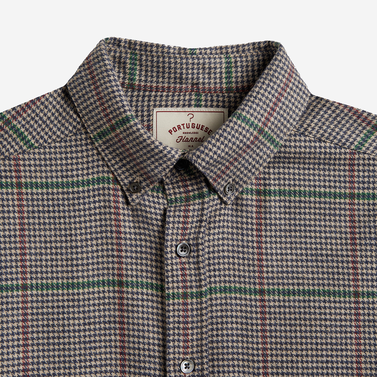 Brook Houndstooth Plaid Flannel Shirt - Light Tan/Navy