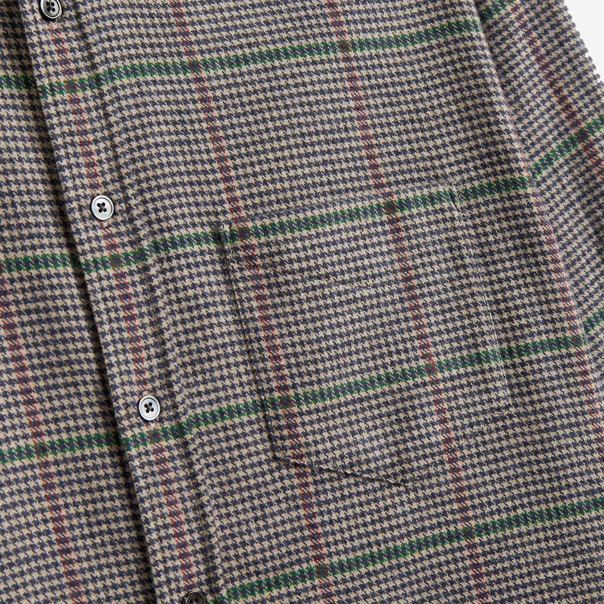Brook Houndstooth Plaid Flannel Shirt - Light Tan/Navy