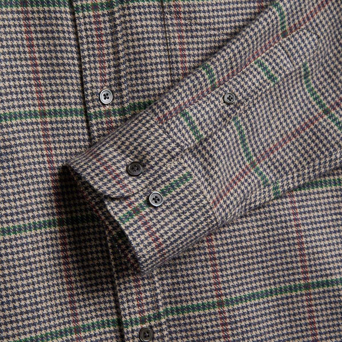 Brook Houndstooth Plaid Flannel Shirt - Light Tan/Navy