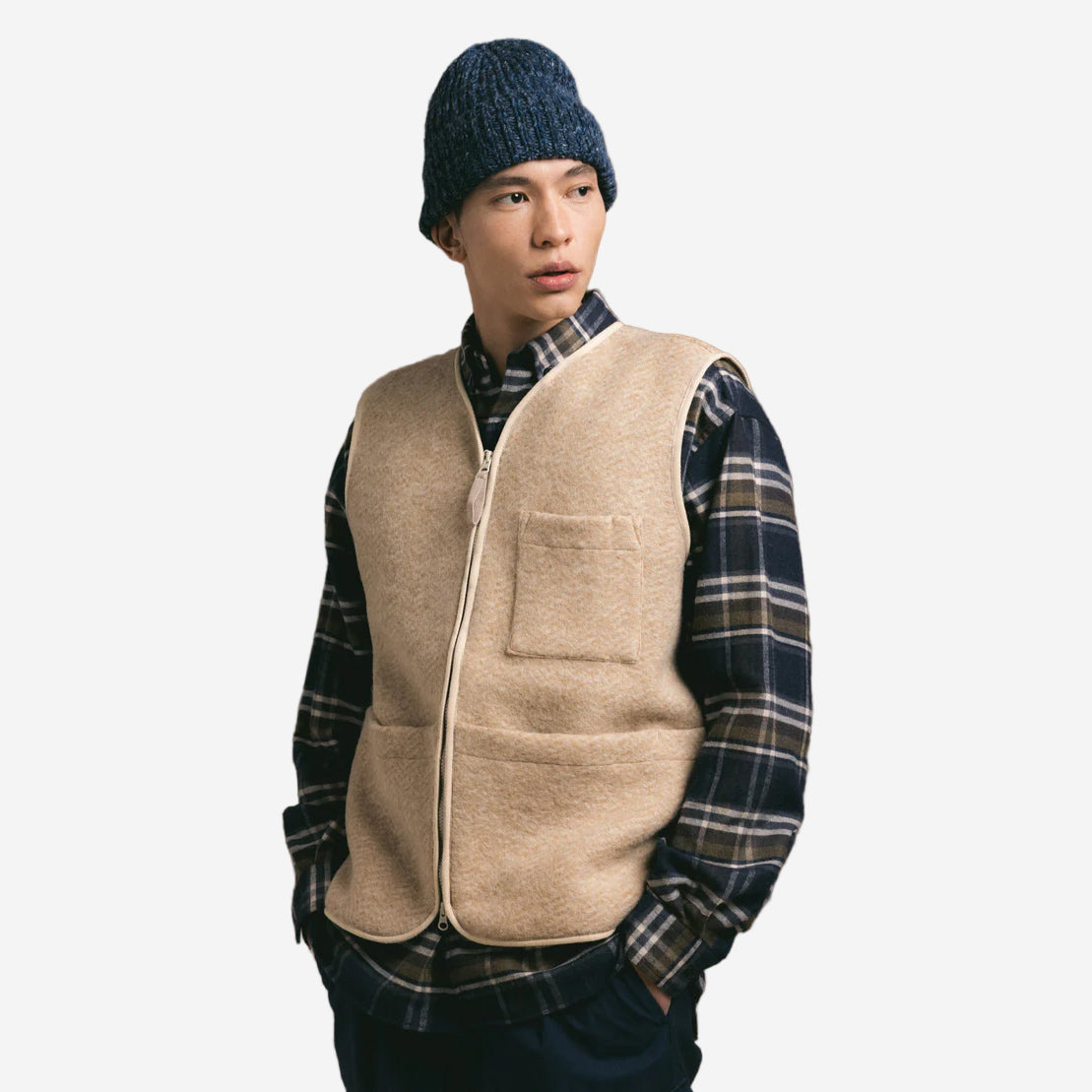 Bute Herringbone Wool Vest - Oat