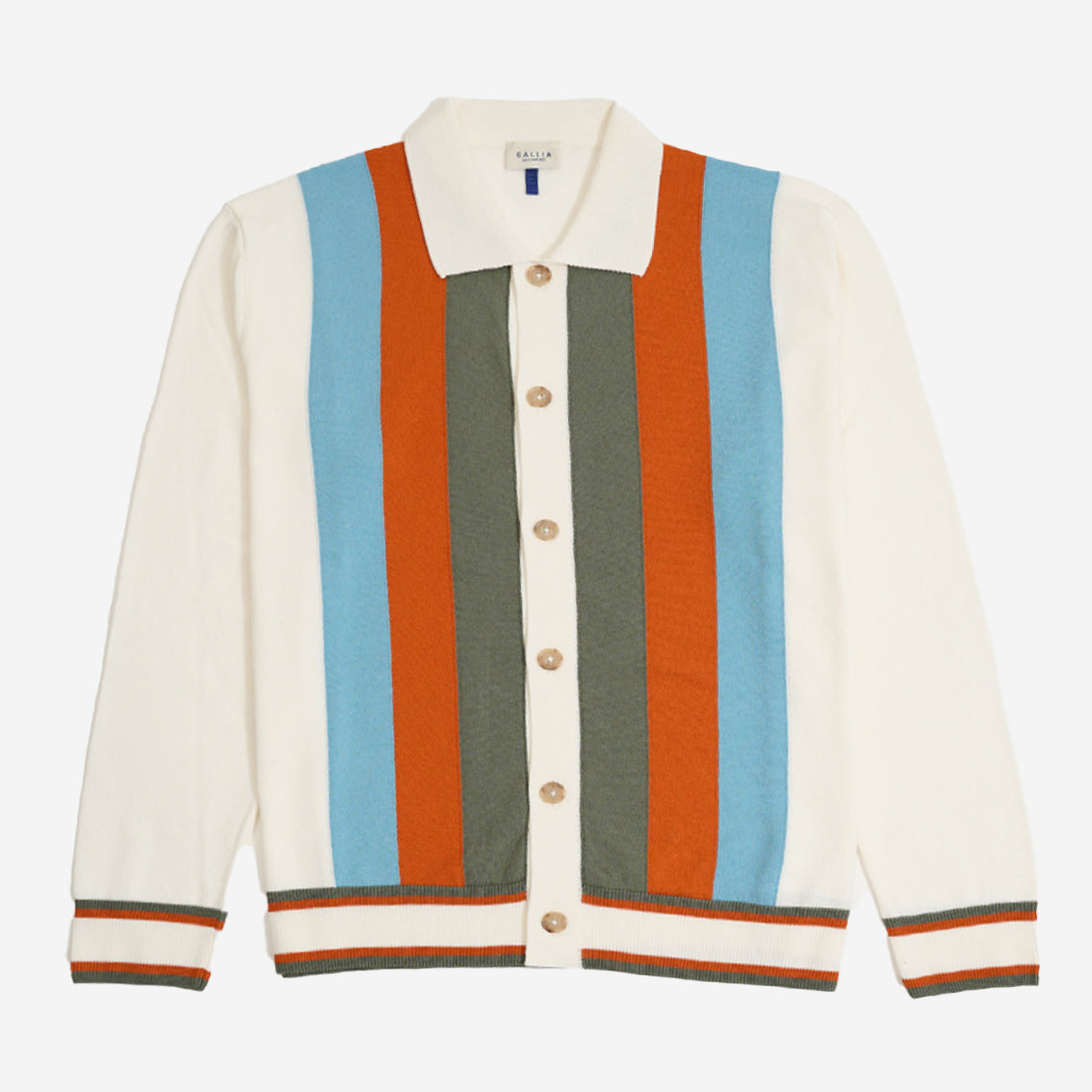 Bally Inlay Line Knit Cardigan Shirt - White/Blue/Green