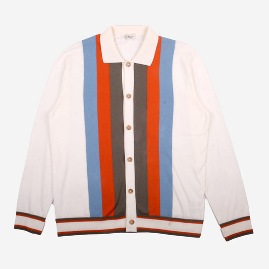 Bally Inlay Line Knit Cardigan Shirt - White/Blue/Green
