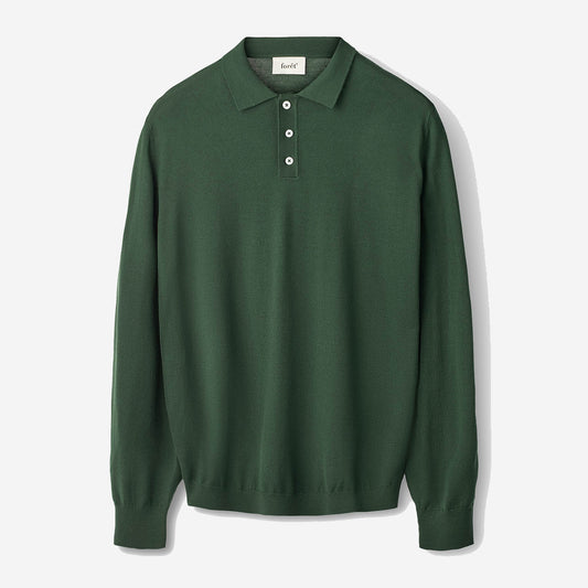 Base Merino Knit L/S Polo - Dark Green