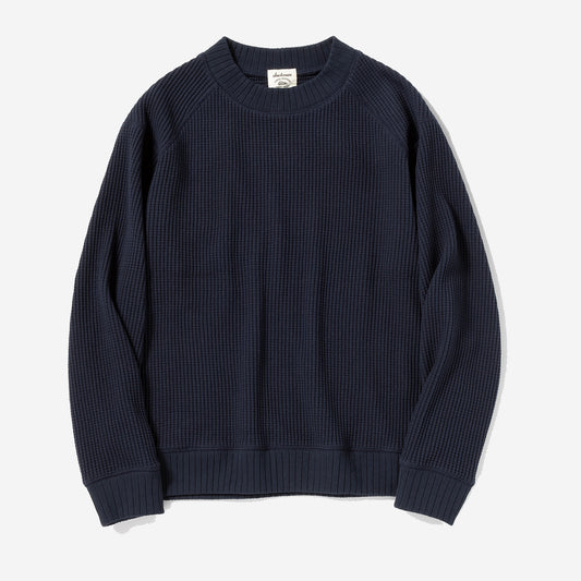 Big Waffle Mid-Neck Sweater - Dark Navy