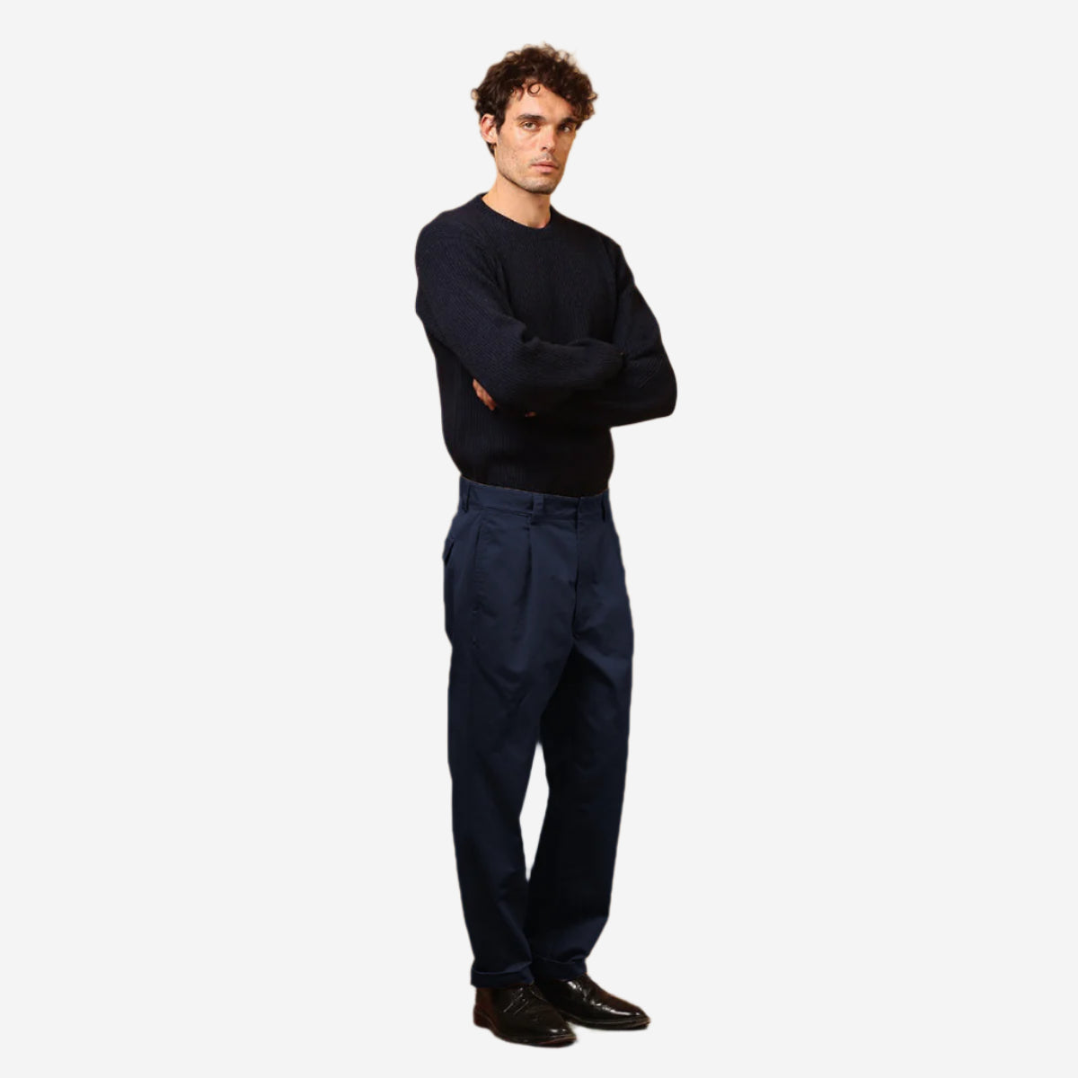 Bolton One Pleat Gabardine Pant - Navy