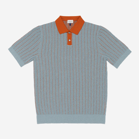 Borg Vertical Line Inlay Knit Polo - Blue/Orange