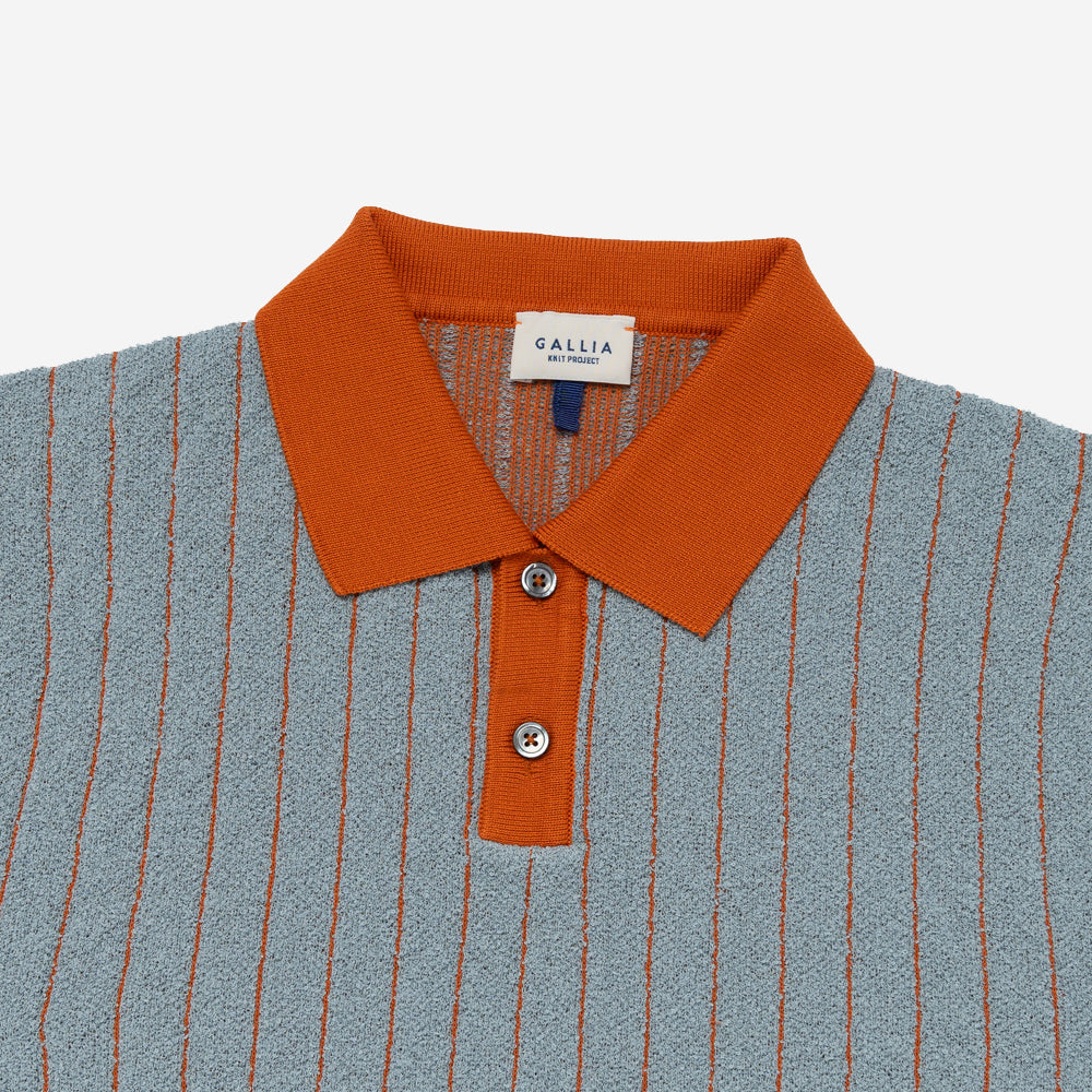 Borg Vertical Line Inlay Knit Polo - Blue/Orange