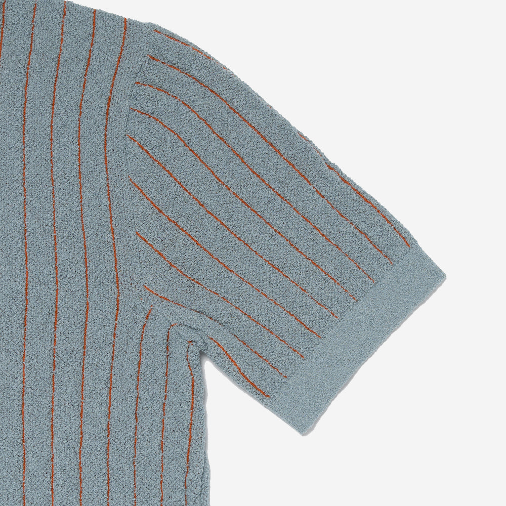 Borg Vertical Line Inlay Knit Polo - Blue/Orange