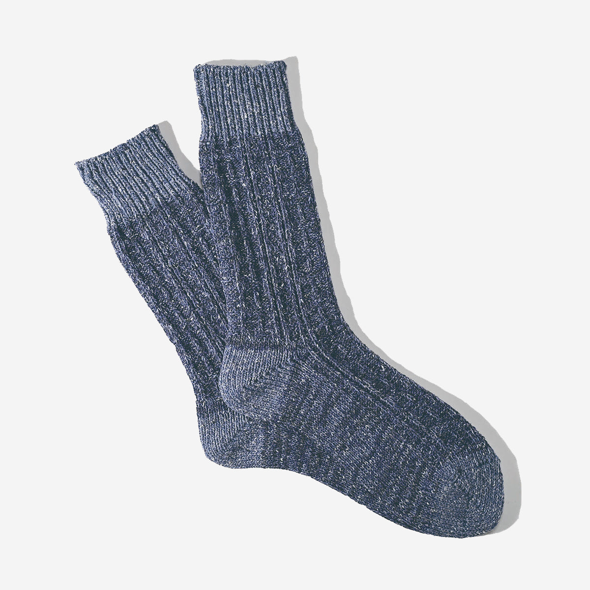 Boucle Nep Cable Crew Socks - Indigo