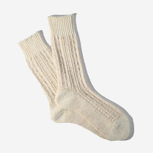 Boucle Nep Cable Crew Socks - Off-White
