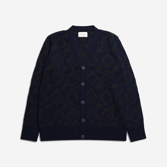 Buckley Geo Pattern Wool Cardigan - Navy Iris/Forest Green