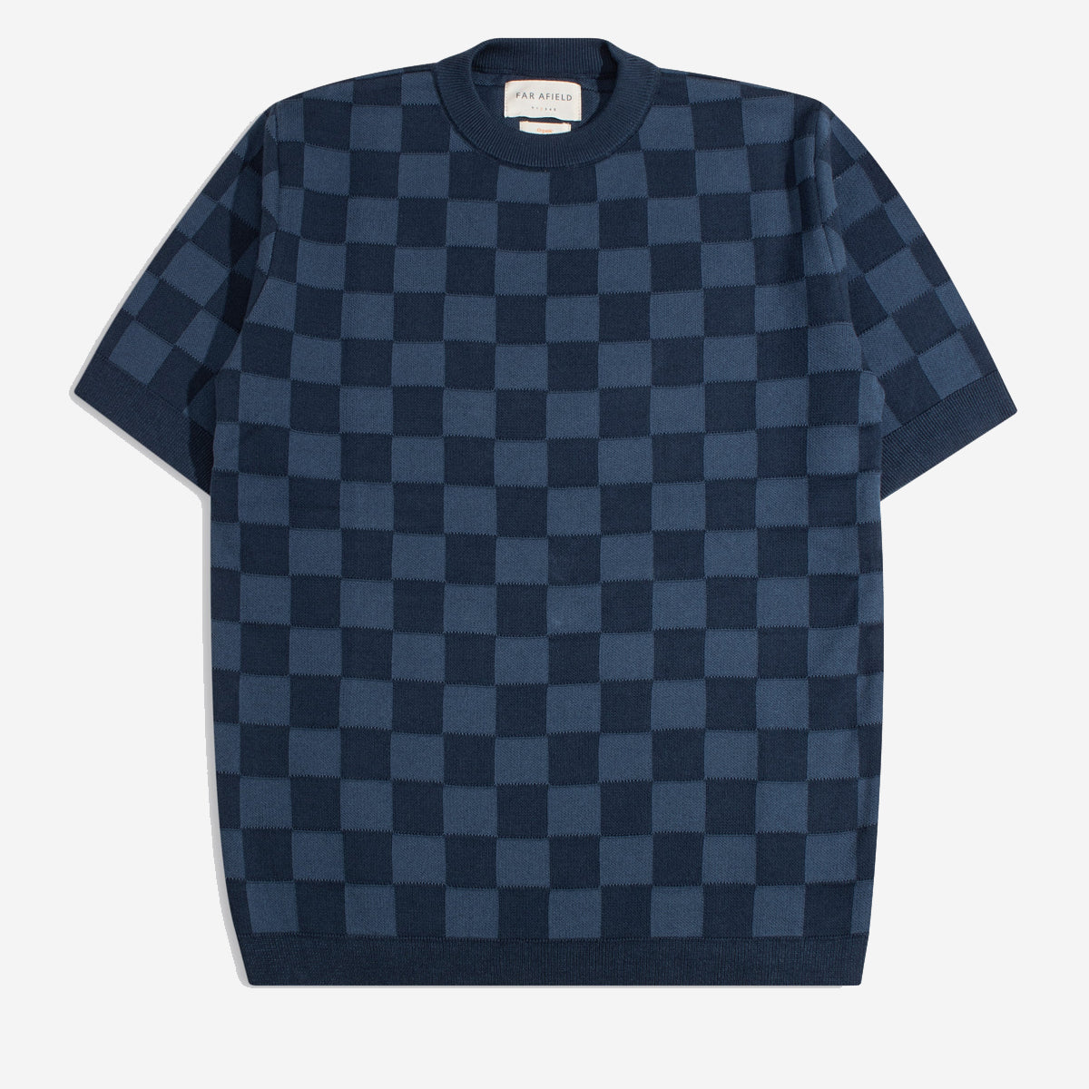 Caetano Checkered Knit T-Shirt - Navy/Blue