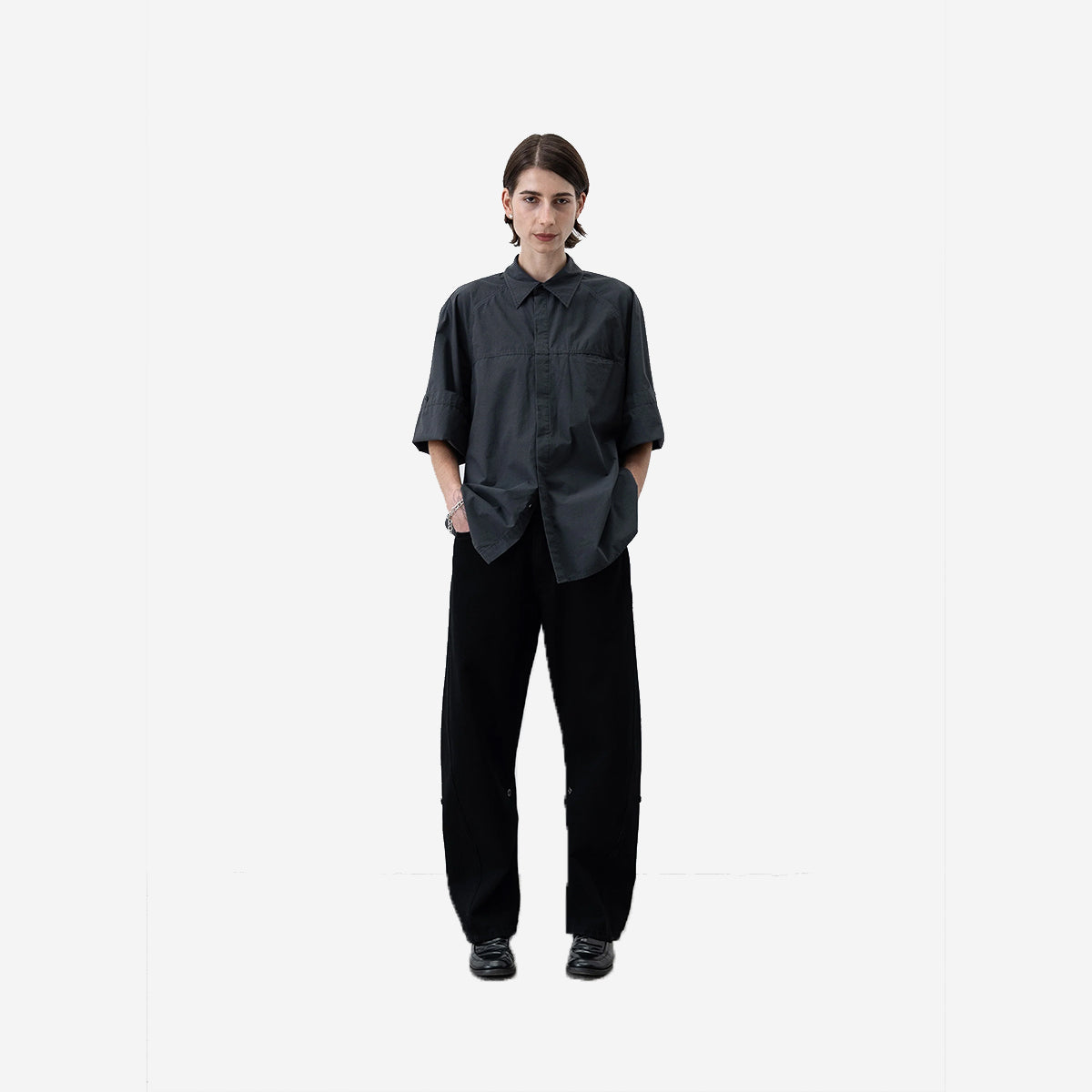 Cambia Panel Crepe Shirt - Charcoal Blue