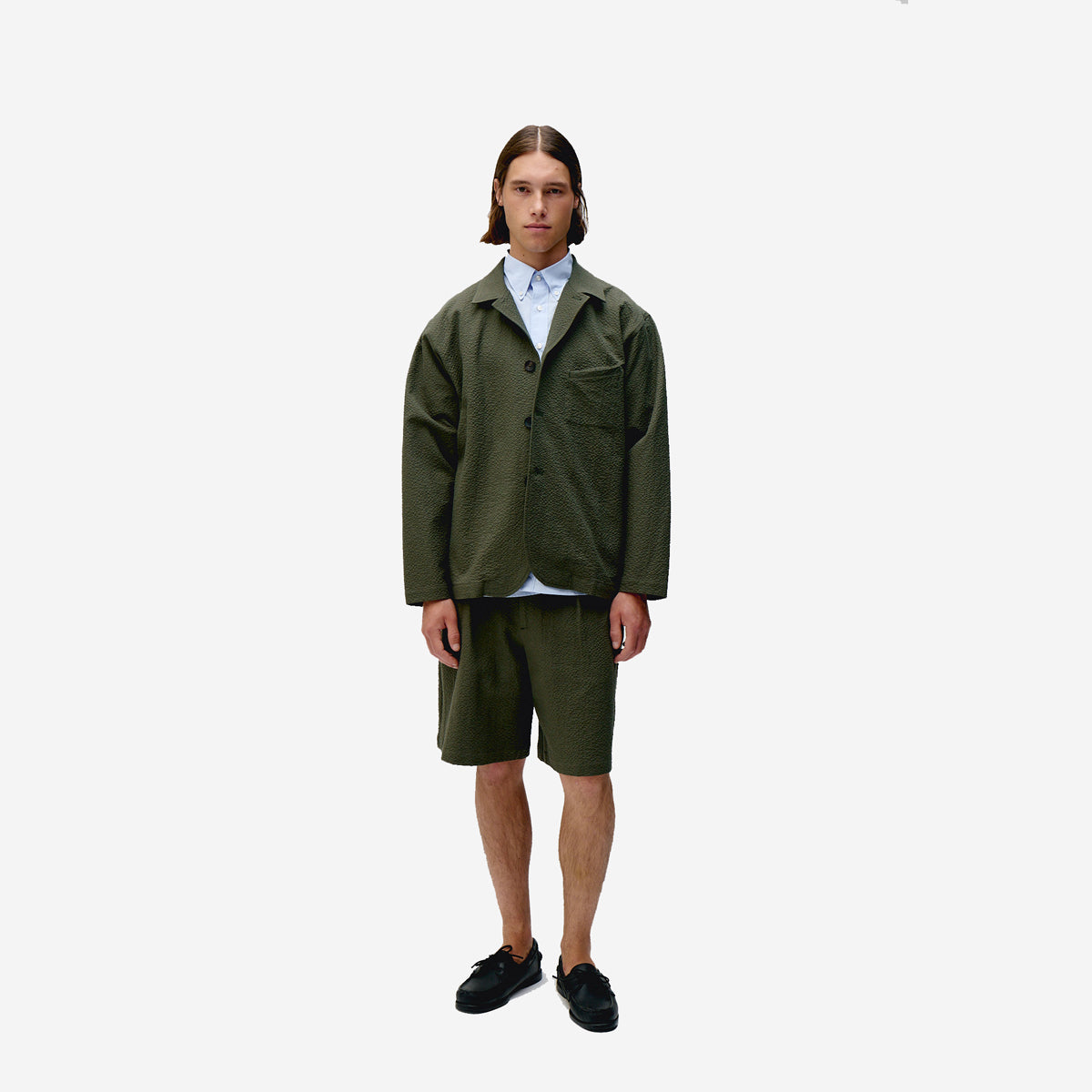 City Seersucker Blazer Jacket - Olive