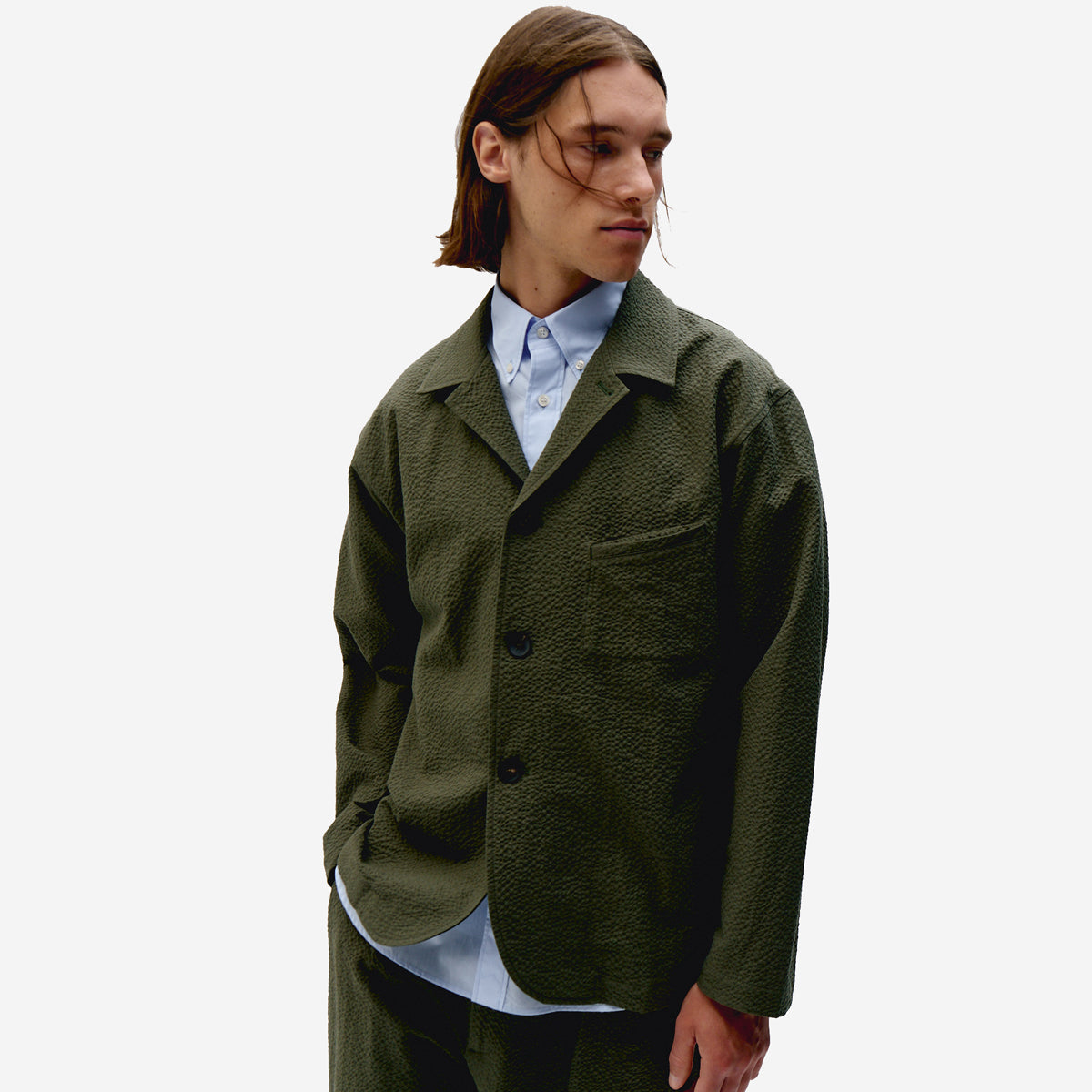 City Seersucker Blazer Jacket - Olive