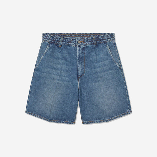 Clay Creased Denim Easy Shorts - Vintage Blue