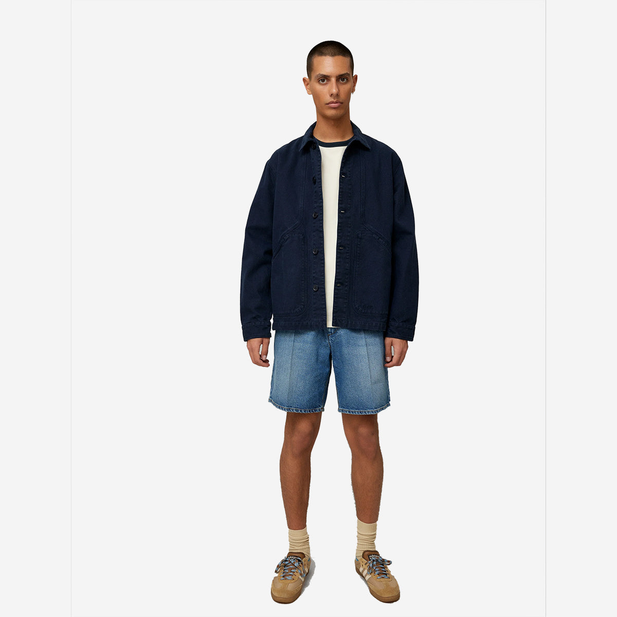 Clay Creased Denim Easy Shorts - Vintage Blue