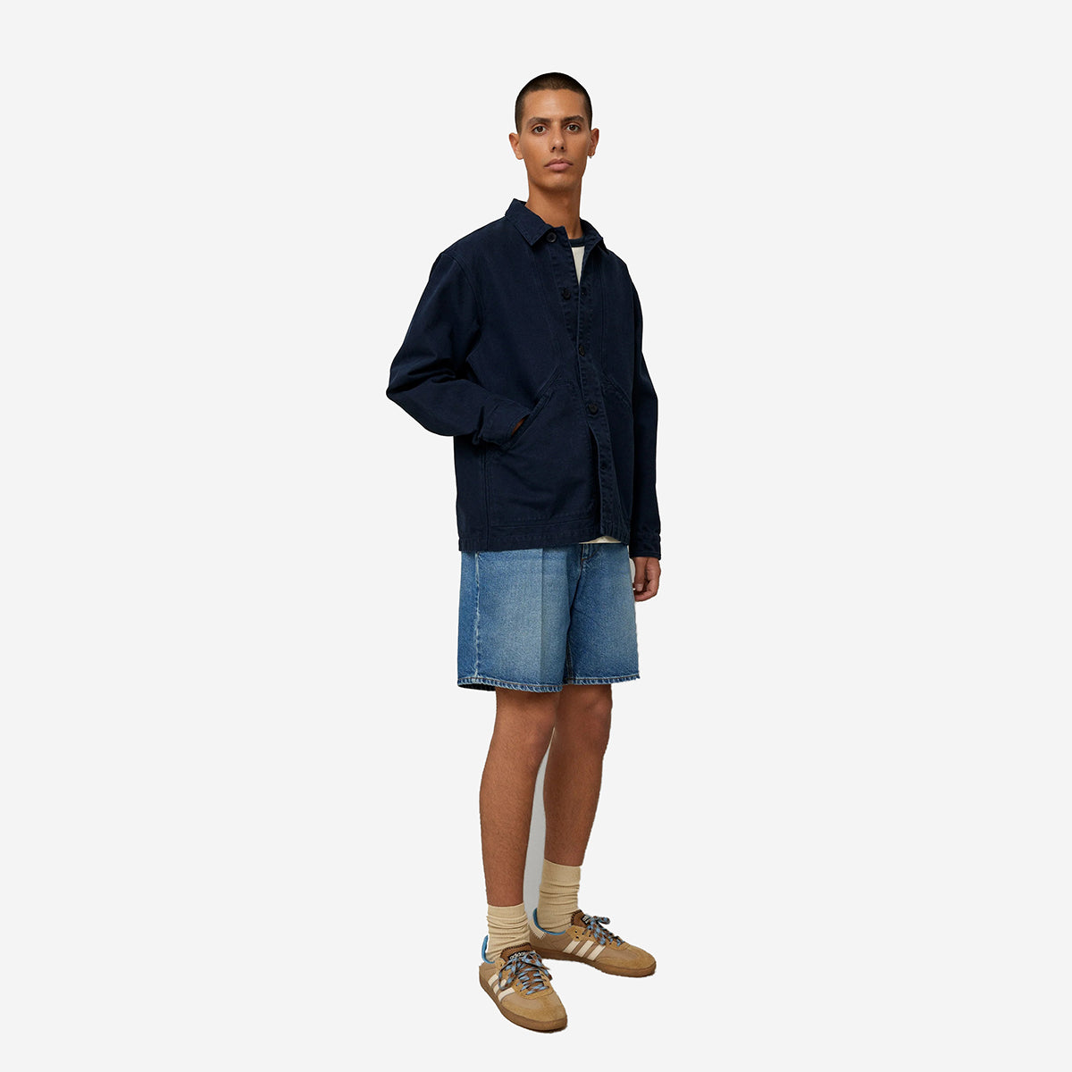 Clay Creased Denim Easy Shorts - Vintage Blue