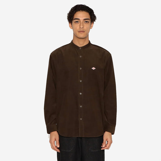 Band Collar Corduroy Shirt - Mole Brown