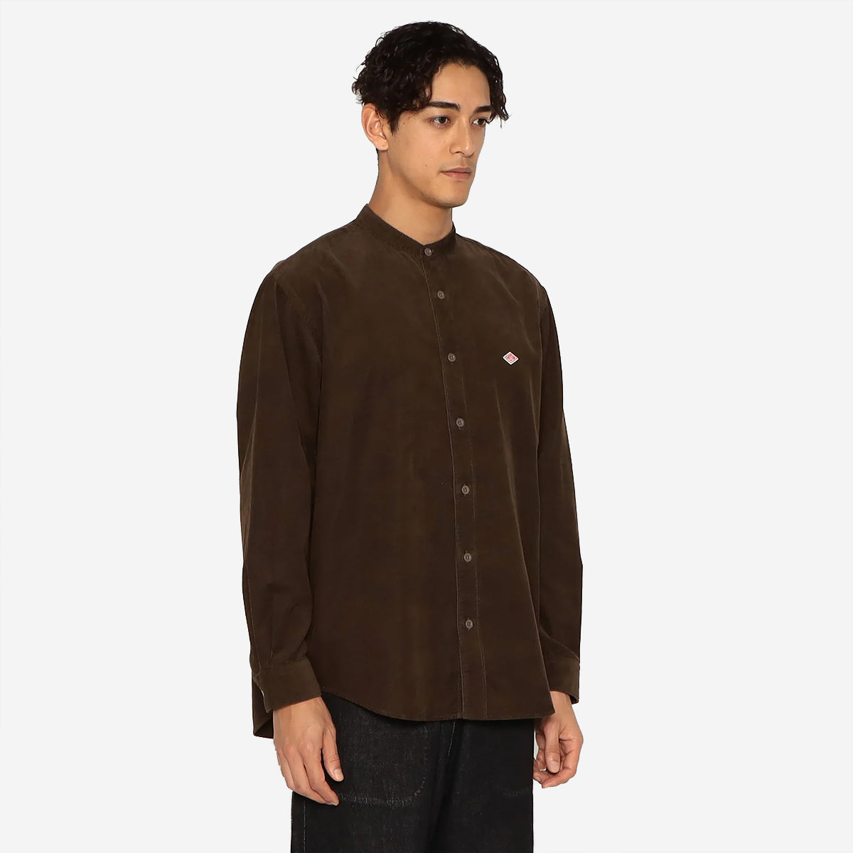 Band Collar Corduroy Shirt - Dark Navy