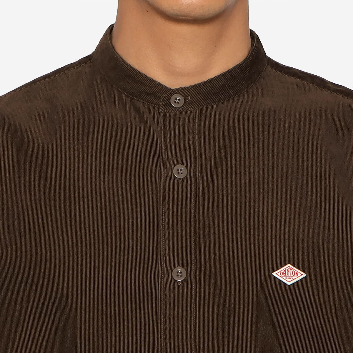 Band Collar Corduroy Shirt - Mole Brown