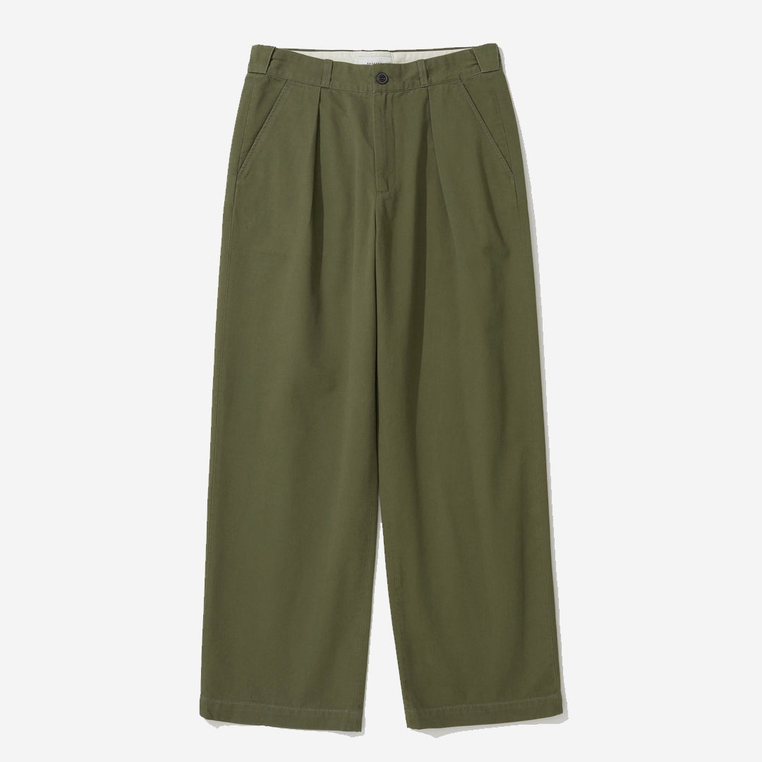 Cotton Drill Wide Chino Pants - Olive