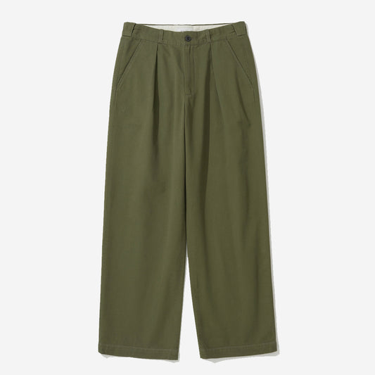 Cotton Drill Wide Chino Pants - Olive